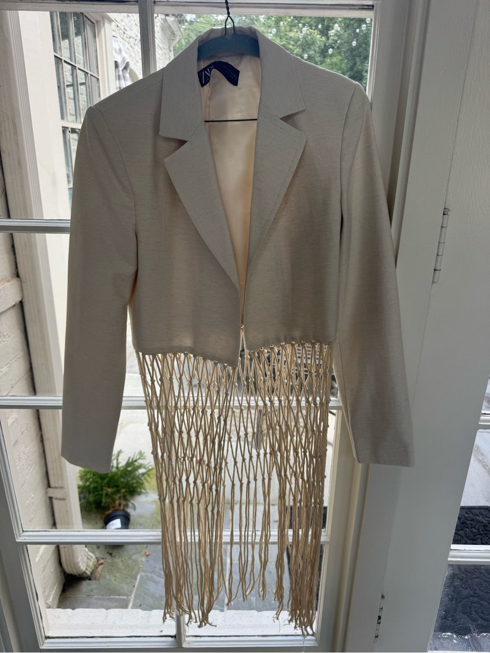 Zara Cream Cropped Blazer with Fringe